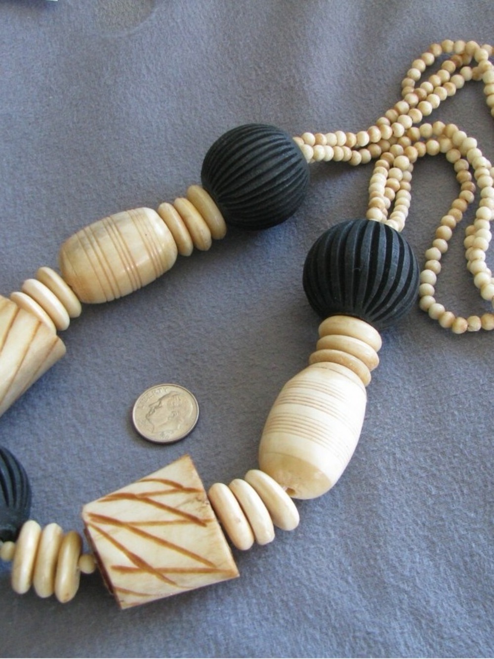 Vintage Handcrafted Bovine Bone Black and Cream African Statement Necklace